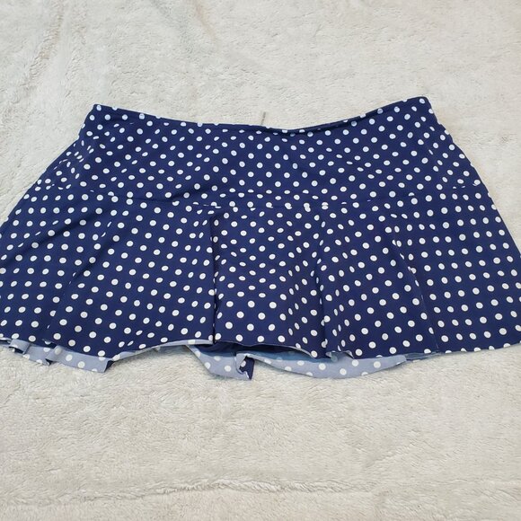Lands End Blue White Polka Dot 2 Piece Swimsuit Blouson Tankini Bottom 16 18W - Picture 2 of 11